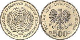 Collection - Nickel Probe Coins
POLSKA/ POLAND/ POLEN/ PROBE/ PATTERN

PRL. PROBE/PATTERN nickel 500 zlotych 1985 40 lat ONZ 
Piękny egzemplarz.Fi...