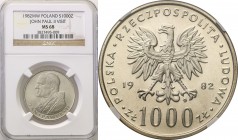 Coins Poland People Republic (PRL)
POLSKA/ POLAND/ POLEN

PRL. 1000 zlotych 1982 Pope John Paul II NGC MS68 (2 MAX) 
Druga najwyższa nota gradingo...