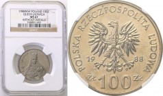 Coins Poland People Republic (PRL)
POLSKA/ POLAND/ POLEN

PRL. 100 zlotych 1988 Jadwiga (without initials) NGC MS67 (2 MAX) 
Druga najwyższa nota ...
