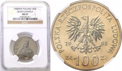 Coins Poland People Republic (PRL)
POLSKA/ POLAND/ POLEN

PRL. 100 zlotych 1988 Jadwiga (with initials) NGC MS67 (2 MAX) 
Druga najwyższa nota gra...