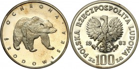 Coins Poland People Republic (PRL)
POLSKA/ POLAND/ POLEN

PRL. 100 zlotych 1983 Niedźwiedź 
Piękny, menniczy egzemplarz. Delikatna patyna. Rzadsza...