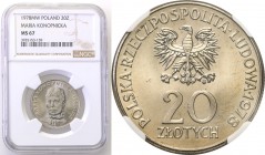 Coins Poland People Republic (PRL)
POLSKA/ POLAND/ POLEN

PRL. 20 zlotych 1978 Konopnicka NGC MS67 (MAX) 
Najwyższa nota gradingowa na świecie. Pi...