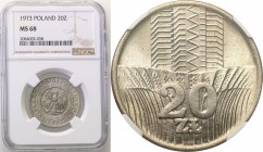 Coins Poland People Republic (PRL)
POLSKA/ POLAND/ POLEN

PRL. 20 zlotych 1973 wieżowiec i kłosy NGC MS68 (MAX) 
Najwyższa nota gradingowa na świe...