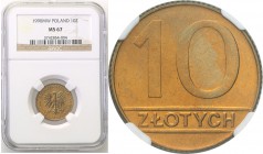 Coins Poland People Republic (PRL)
POLSKA/ POLAND/ POLEN

PRL. 10 zlotych 1990 brass denomination NGC MS67 (MAX) 
Najwyższa, jedyna nota gradingow...