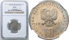 Coins Poland People Republic (PRL)
POLSKA/ POLAND/ POLEN

PRL. 10 zlotych 1981 Boleslaw Prus NGC MS67 (MAX) 
Najwyższa nota gradingowa na świecie....