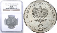 Polish collector coins after 1990
POLSKA/ POLAND/ POLEN

III RP. PROBE/PATTERN COPPER NICKEL 2 zlote 1995 Katyń NGC MS64 (2 MAX) 
Druga najwyższa ...