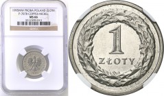 Polish collector coins after 1990
POLSKA/ POLAND/ POLEN

III RP. PROBE/PATTERN COPPER NICKEL 1 zloty 1995 denomination NGC MS66 (MAX) 
Najwyższa n...