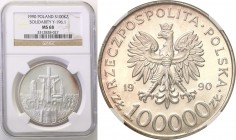 Polish collector coins after 1990
POLSKA/ POLAND/ POLEN

III RP. 100.000 zlotych 1990 Solidarity type B NGC MS68 (2 MAX) 
Druga najwyższa nota gra...