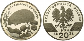 Polish collector coins after 1990
POLSKA/ POLAND/ POLEN

III RP. 20 zlotych 1996 Hedgehog 
Piękny, menniczy egzemplarz. Rzadsza moneta.Fischer K (...