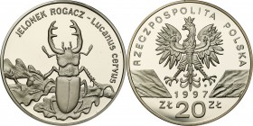 Polish collector coins after 1990
POLSKA/ POLAND/ POLEN

III RP. 20 zlotych 1997 Jelonek Rogacz 
Piękny, menniczy egzemplarz. Rzadsza moneta.Fisch...