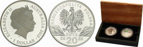 Polish collector coins after 1990
POLSKA/ POLAND/ POLEN

III RP. 20 zlotych 2013 Kangur i Australia 1 Dolar 2013 Kangur, group 2 pieces 
Elegancki...