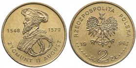 Polish collector coins after 1990
POLSKA/ POLAND/ POLEN

III RP. 2 zlote 1996 Zygmunt II August 
Piękny, menniczy egzemplarz. Połysk. Rzadka monet...
