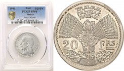 France
France. PRÓBA / ESSAI 20 francs / frank 1941 PCGS SP66 (MAX) 
Najwyższa nota gradingowa na świecie. Idealnie zachowana moneta wybita stemplem...