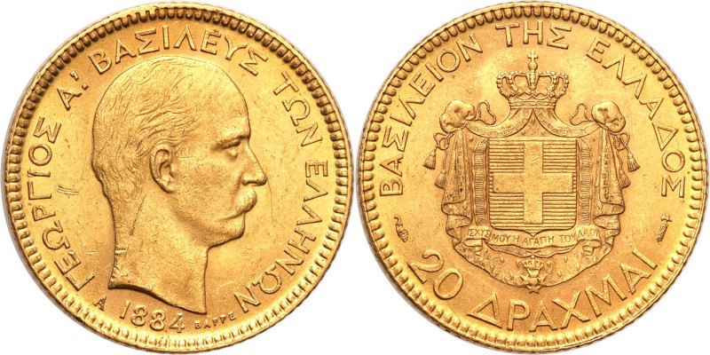 Greece
Grecja. 20 drachm 1884 A, Paris 
Wyśmienity egzemplarz.Friedberg 18
Wa...