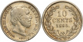 Netherlands
Holandia. 10 cents 1885 
Piękny egzemplarz. Połysk. Patyna.
Waga/Weight: 1,37 g Ag Metal: Średnica/diameter: 
Stan zachowania/conditio...