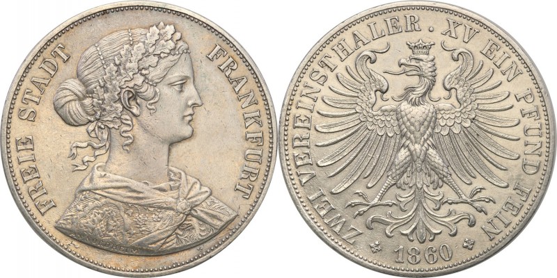 Germany / Prussia
Germany. 2 taler (thaler) / Doubletaler 1860, Frankfurt 
Bar...
