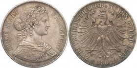 Germany / Prussia
Germany. 2 taler (thaler) / Doubletaler 1862, Frankfurt 
Bardzo ładny, świeży egzemplarz. Wiekowa patyna.ASK 4; Davenport 651
Wag...