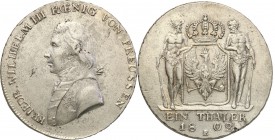 Germany / Prussia
Germany, Prussia. Taler (thaler) 1802 B, Wrocław 
Połysk, drobne ryski. Nieco rzadszy typ monety.AKS 10; Davenport 755
Waga/Weigh...