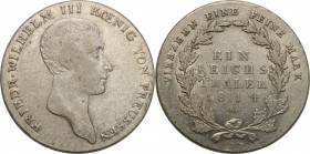 Germany / Prussia
Germany, Prussia. Taler (thaler) 1814 A, Berlin 
Delikatna patyna wytarte najwyższe elementy monety, połysk w tle.Davenport 756
W...