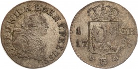 Germany / Prussia
Germany, Prussia. Groschen 1796, E Kingewiec 
Bardzo ładny egzemplarz. Połysk, patyna. Drobna moneta, rzadsza w tym stanie zachowa...
