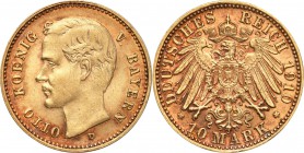 Germany / Prussia
Germany, Bavaria. 10 mark 1910 D 
Piękny egzemplarz z połyskiem menniczym.Friedberg 3771
Waga/Weight: 3,79 g Au 900 Metal: Średni...