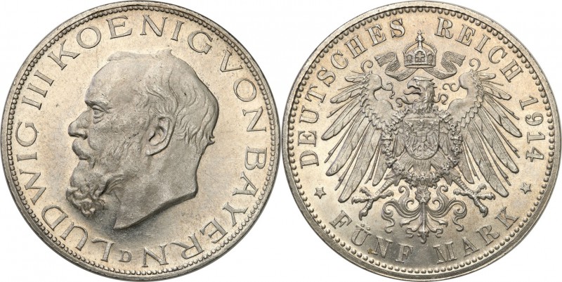 Germany / Prussia
Germany, Bavaria. 5 mark 1914 D 
Piękny egzemplarz, intensyw...