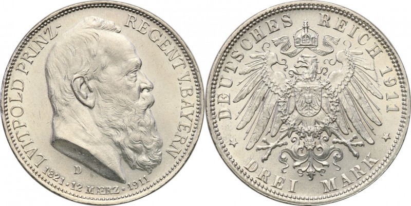 Germany / Prussia
Germany, Bavaria. 3 Mark 1911 D 
Pięknie zachowana moneta. P...