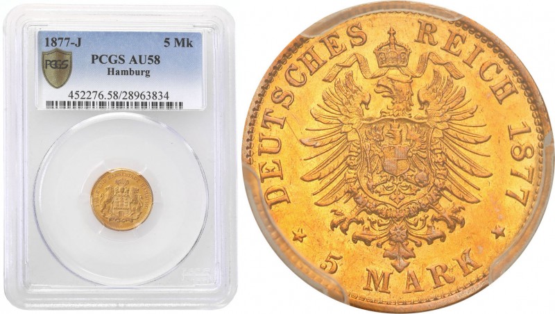 Germany / Prussia
Germany. Hamburg 5 mark 1877 J PCGS AU58 
Jedyna złota 5-Mar...