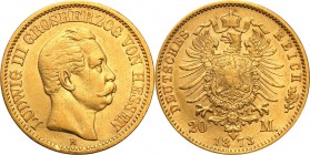 Germany / Prussia
Germany, Hesja. 20 mark 1873 H, Darmstadt 
Ładnie zachowana moneta. Połysk, mikroryski w tle.Friedberg 3783: Jaeger 214
Waga/Weig...