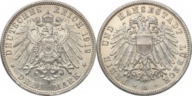 Germany / Prussia
Germany, Lubeka. 3 Mark 1912 A 
Bardzo ładny egzemplarz. Nakład 34.000 sztuk - rzadsza moneta. Wegge 82; Jaeger 82
Waga/Weight: 1...