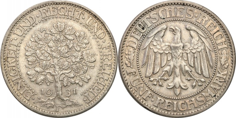 Germany / Prussia
Germany, Weimar. 5 mark 1931 F, drzewko 
Patyna. Weege 21
W...
