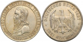 Germany / Prussia
Germany. Weimar, 3 Mark 1927 F, Uni. Tubingen 
Delikatna patyna wytarte najwyższe elementy reliefu. Rzadka moneta.
Waga/Weight: 1...