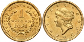 United States / USA
United States. 1 dolar 1851 type I, Philadelphia 
Pięknie zachowana moneta. Rzadka. Friedberg 84
Waga/Weight: 1,68 g Au Metal: ...