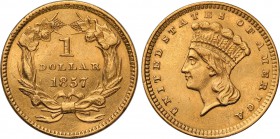 United States / USA
United States. 1 dolar 1857 type III, Philadelphia 
Połysk, delikatne przetarcie. Ładny egzemplarz Friedberg 94
Waga/Weight: 1,...