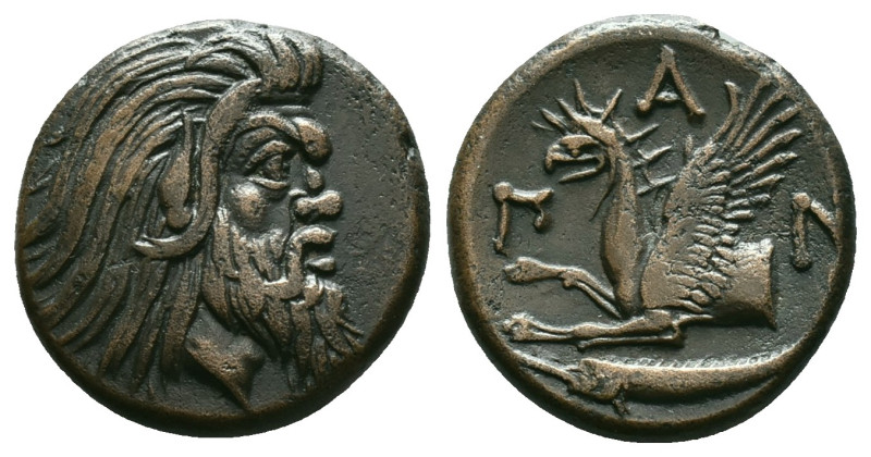 Greek
Kimmerian Bosporos, Pantikapaion Æ . Circa 310-304/3 BC. Head of bearded ...