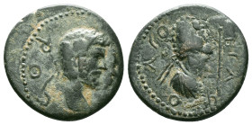 Roman Provincial
Mesopotamia, Edessa. Septimius Severus, with Abgar VIII. A.D. 193-211. Æ . Laureate head of Septimius Severus right / Diademed and d...