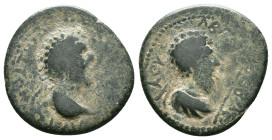 Roman Provincial
Mesopotamia, Edessa. Septimius Severus, with Abgar VIII. A.D. 193-211. Æ . Laureate head of Septimius Severus right / Diademed and d...