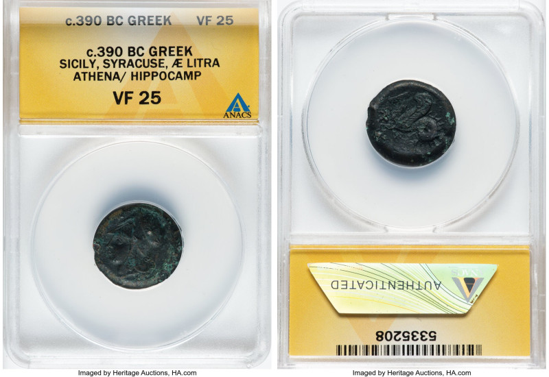 SICILY. Syracuse. Dionysius I (405-367 BC). AE litra (20mm, 7h). ANACS VF 25. St...