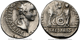 Augustus (27 BC-AD 14). AR denarius (19mm, 3.79 gm, 1h). NGC VF 3/5 - 2/5, scratch , brushed. Lugdunum, 2 BC-AD 4. CAESAR AVGVSTVS-DIVI F PATER PATRIA...