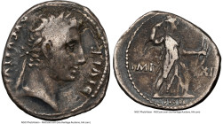 Augustus (27 BC-AD 14). AR denarius (19mm, 3.63 gm, 8h). NGC VF 3/5 - 2/5, light marks, edge marks. AVGVSTVS DIVI F, laureate head of Augustus right /...
