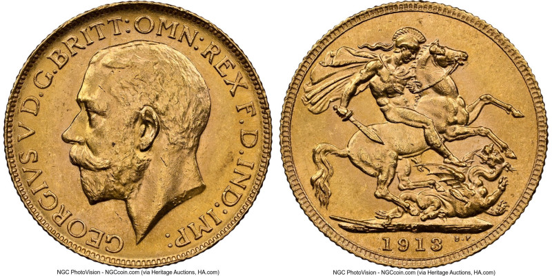 George V gold Sovereign 1913-C MS64 NGC, Ottawa mint, KM20, S-3997. Mintage: 3,7...