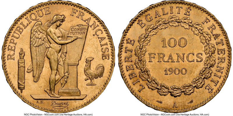 Republic gold 100 Francs 1900-A UNC Details (Obverse Scratched) NGC, Paris mint,...