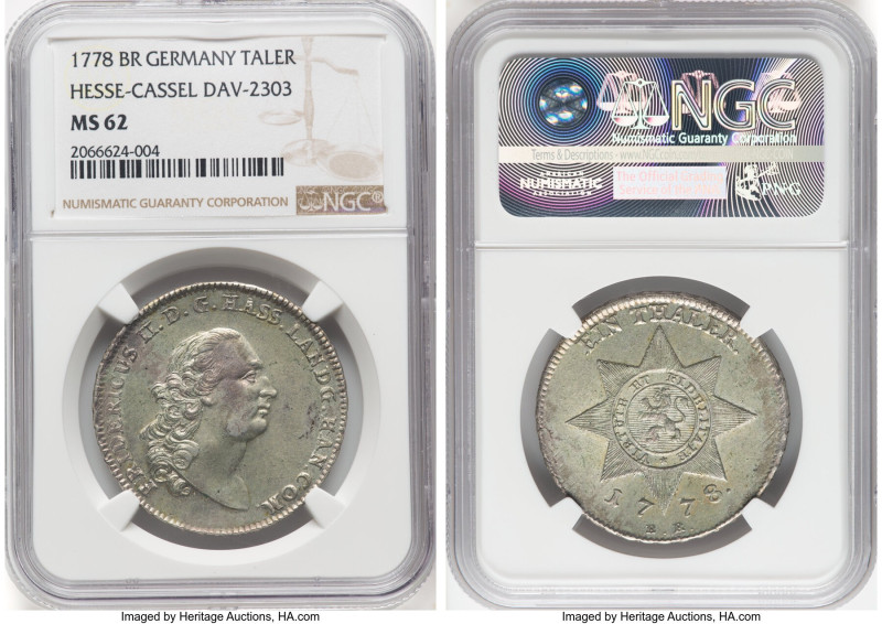 Hesse-Cassel. Friedrich II Taler 1778-BR MS62 NGC, Dav-2303, KM516. A mint state...