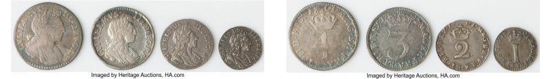 William III 4-Piece "Maundy" Pence Set 1701, 1) 4 Pence, KM495 2) 3 Pence, KM501...