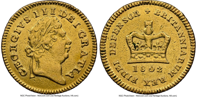 George III gold 1/3 Guinea 1802 AU Details (Removed From Jewelry) NGC, KM648, S-...