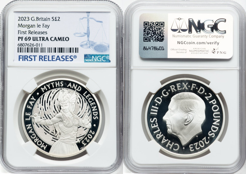 Charles III silver Proof "Morgan le Fay" 2 Pounds (1 oz) 2023 PR69 Ultra Cameo N...