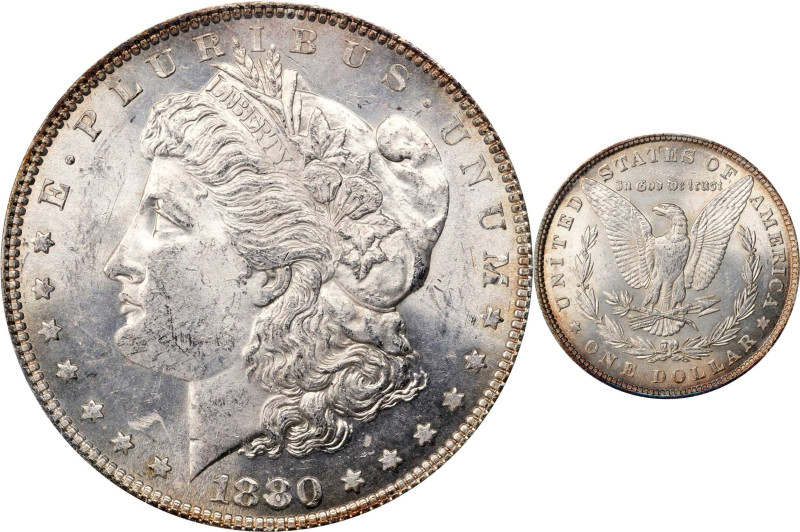 1880 Morgan Silver Dollar. VAM-6. Top 100 Variety. Second 8/7, Spikes Overdate. ...