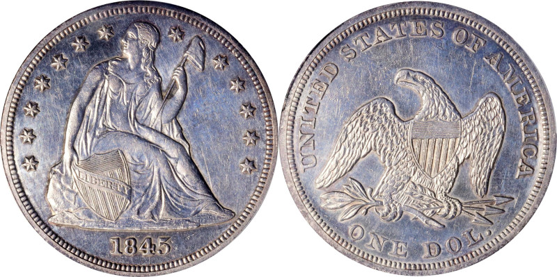 1845 Liberty Seated Silver Dollar. OC-1. Rarity-2. AU Details--Cleaned (PCGS).
...