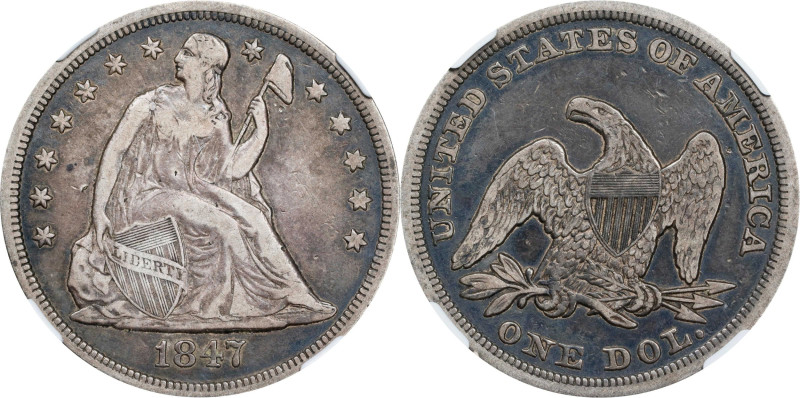 1847 Liberty Seated Silver Dollar. OC-2. Rarity-1. VF-35 (NGC).
PCGS# 6934. NGC...