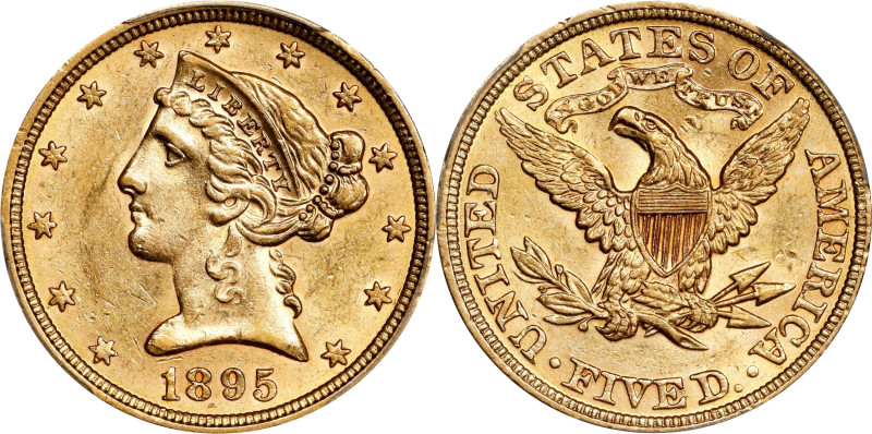 1895 Liberty Head Half Eagle. AU-58 (PCGS).
PCGS# 8390. NGC ID: 25YH.